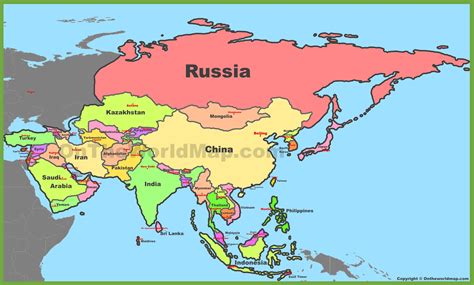 Map of Asia with Countries and Capitals