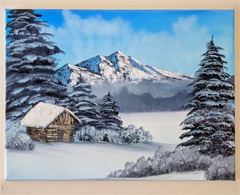 Bob Ross-Style Winter Scene Oil Painting Hand Painted on | Etsy