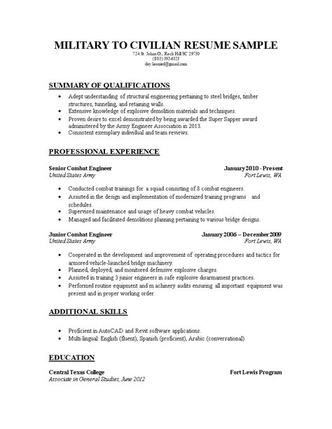 Military To Civilian Resume Template