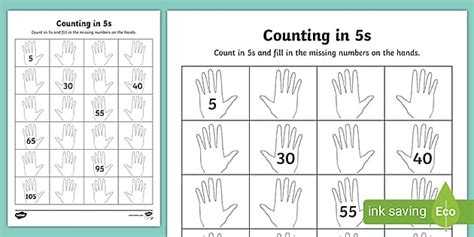 Counting in 5s Hands Worksheet / Worksheet - Twinkl