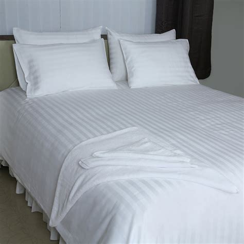 Just Linen 300 TC 100% Cotton Sateen, Stripe White, Queen 4 Piece Sheet ...