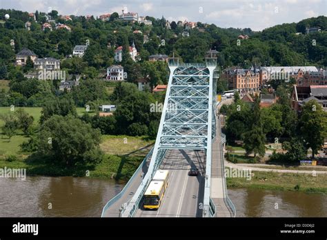 Dresden, Germany, overview of the bridge over the Elbe-Blue Wonder-the ...