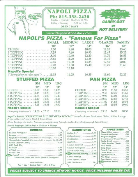 Napoli Pizza Menu / Online Menu of Napolis Pizza Restaurant, Miamisburg ...