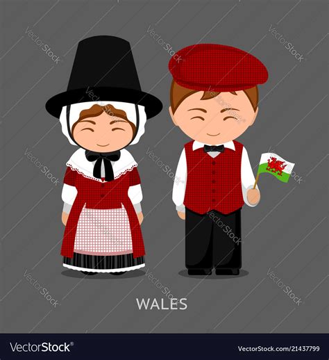 Welsh in national dress with a flag Royalty Free Vector