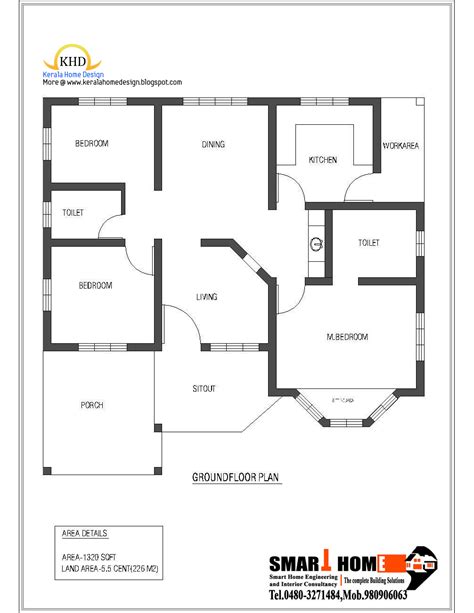 Single Floor House Plan and Elevation - 1320 Sq. Ft. - Kerala home ...