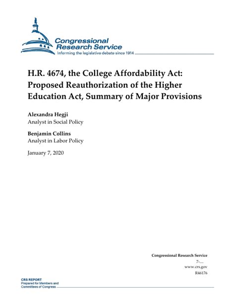 H.R. 4674, the College Affordability Act: Proposed Reauthorization of ...