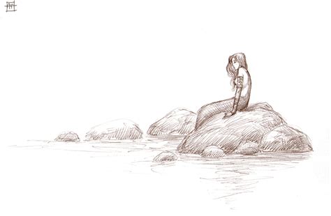 Mermaid Sitting On A Rock Drawing at PaintingValley.com | Explore ...