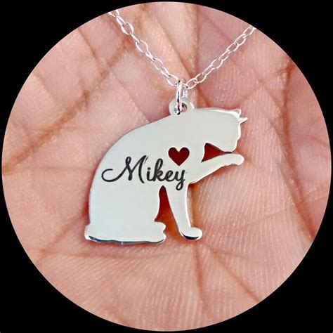 Cat Necklace Engraving Pendant Sterling Silver Jewelry | Etsy