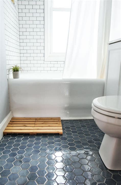 blue hexagon floor tile bathroom - Bette Fort