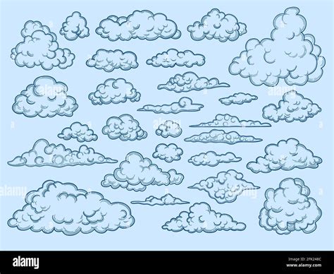 Clouds sketch. Decorative sky elements weather clouds vector cloudscape ...