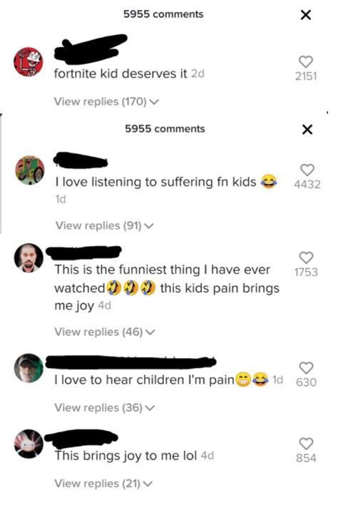 The comments on a video of a kid who plays fortnite crying because ...