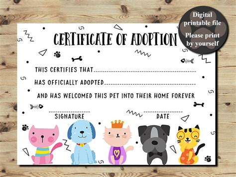 Pet Adoption Certificate Certificate Of Adoption Adopt A | Etsy