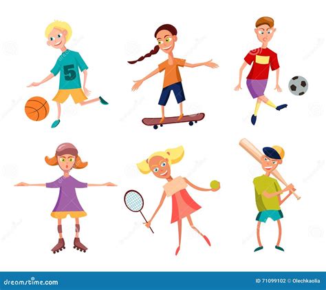 Collection Of Cute Happy Children Playing Sports. Active Kids. Vector ...