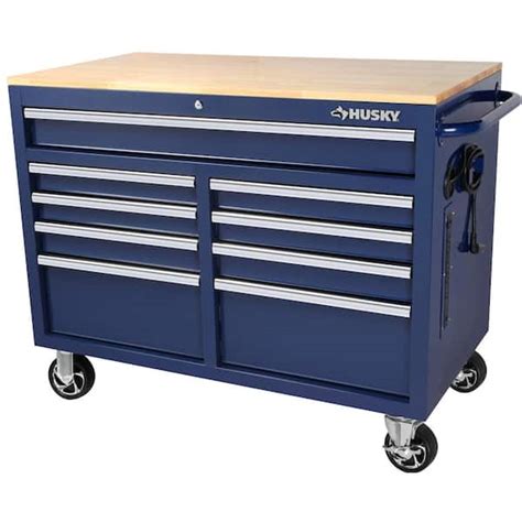 Husky 46 in. W x 24.5 in. D Standard Duty 9-Drawer Mobile Workbench ...