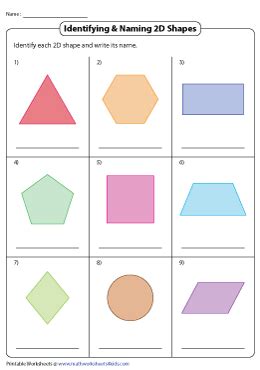 Identifying and Naming 2D Shapes Worksheets