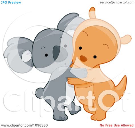 Clipart Cute Koala And Kangaroo Hugging - Royalty Free Vector ...