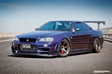 Lowered and bagged R34. Courtesy of Stance Nation. Loving the purple ...