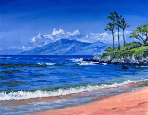 original painting Waves, Palms And Sky At Maui Beach | Hawaii ...