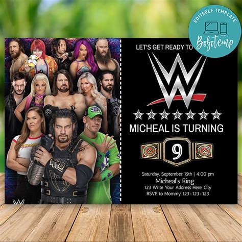 Editable WWE wrestling Birthday Invitation With Photo DIY ...