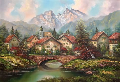 German Village - Original Oil on Canvas by Rudolph Böttche | Landscape ...