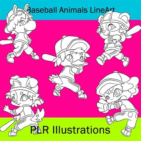 Baseball Animals Line Art - Color Me Positive PLR