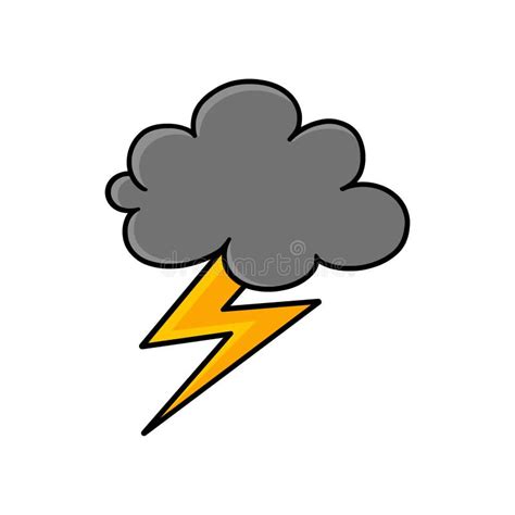 Cloud and Lightning Bolt Cartoon on White Background Stock Illustration ...