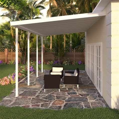 12 ft. Deep x 18 ft. Wide White Attached Aluminum Patio Cover -4 Posts ...