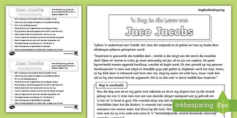 FREE! - Jaco Jacobs Dagboek Inskrywing Formaat Aktiwiteit