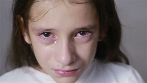 Little Girl Crying With Tears Rolling Down Her Cheeks Stock Footage ...