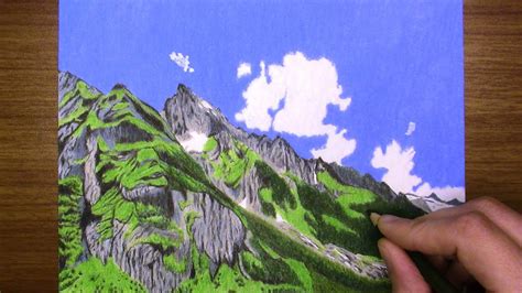 Mountain Landscape Colour Pencil Drawing - kanariyareon