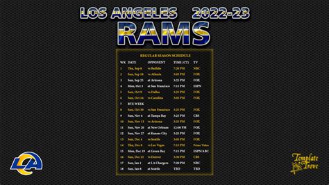 2022-2023 Los Angeles Rams Wallpaper Schedule