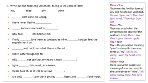 Shakespearean language Starter activity - Thou, thee, thine and thy ...