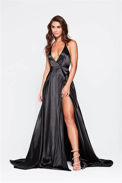 Black Satin Prom Dress | Satin gown, Dresses, Black satin dress