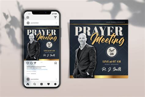 Prayer Meeting Template Square Set, Graphics - Envato Elements