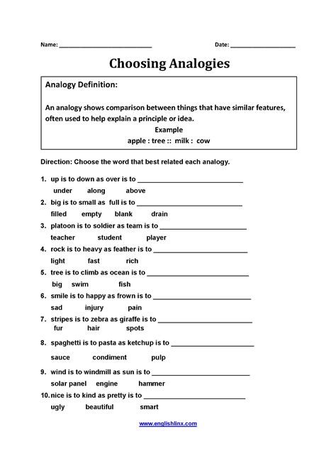 Analogies Worksheet With Answer Key — db-excel.com