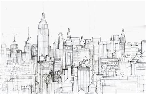 New York City Skyline Pencil Drawing Sketch Coloring Page | Landscape ...