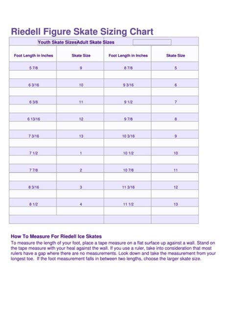 Riedell Figure Skate Sizing Chart printable pdf download