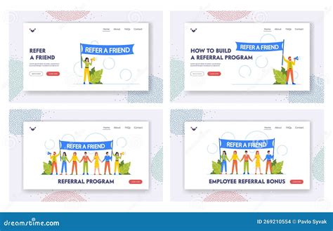 Refer a Friend Landing Page Template Set. Male and Female Characters ...