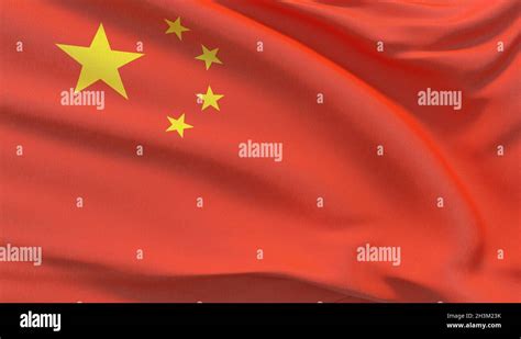 Waving national flag of China. Waved highly detailed close-up 3D render ...