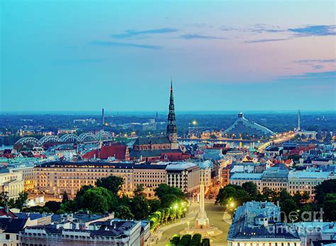 Old Town Skyline at dusk, elevated view, Riga, Latvia Photograph by ...