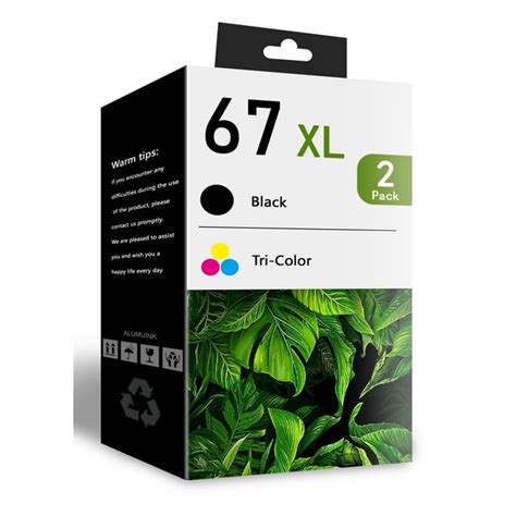 67XL 2 Pack Black Tri-Color Ink Cartridge Replacement for HP DeskJet ...