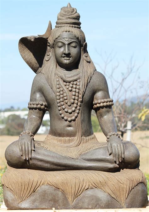 Stone Meditating Shiva Statue 38" (#102ls379): Lotus Sculpture