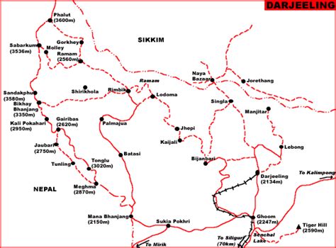 Darjeeling map, map of Darjeeling showing places of tourist interest ...