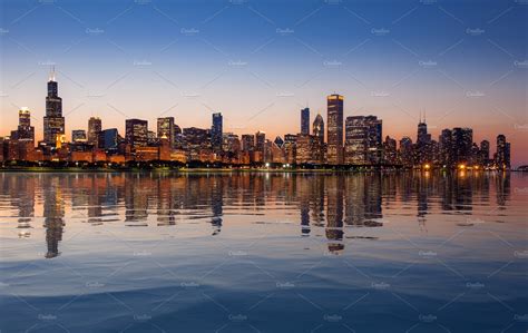 Chicago Skyline at sunset from the | Architecture Stock Photos ...