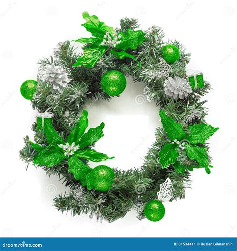 Christmas Green Wreath Isolated on White Stock Image - Image of ...