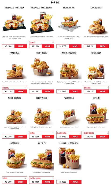 Kfc Printable Menu Pdf