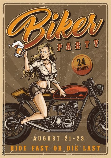 Biker party vintage colorful advertising poster Stock Vector | Adobe Stock