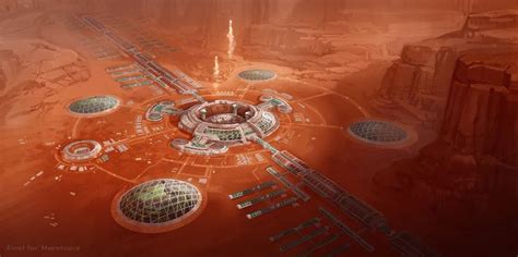 Mars colony with domed gardens and spaceport by Duncan Li | Mars colony ...