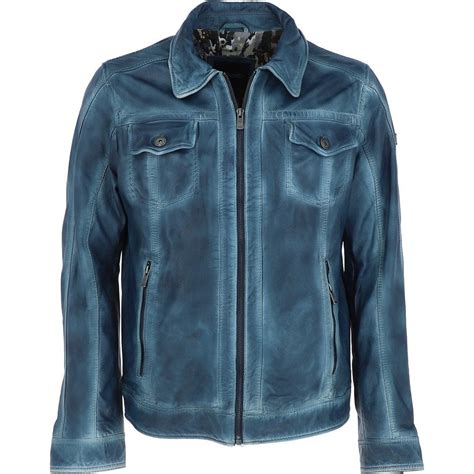 Monomoi Mens Leather Denim Style Jacket Blue: James