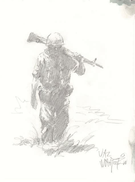 Vietnam Soldier Pencil Art - Signed by Val Mayerik